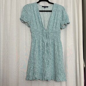 Chic Light Teal Mini Dress with Floral Design